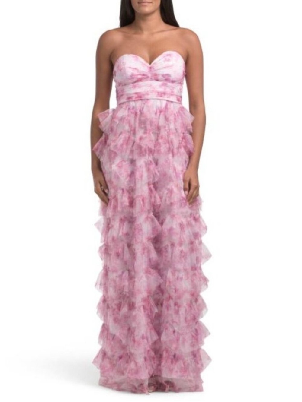 Caroline Constas Strapless Tiered Pink Ruffle Maxi Dress - Size Small